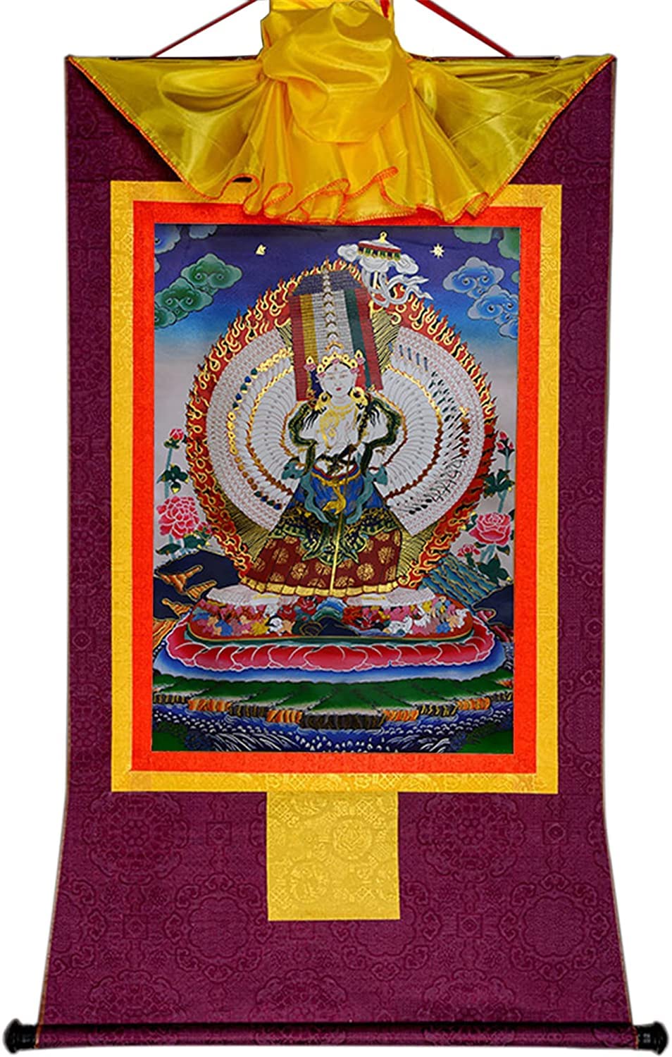 Gobelin Thangka, buddyjska statua malarstwa Buddy, gobelin Buddy ze zwojem, tybetańska statua Buddy do powieszenia na ścianie, buddyjska statua Buddy malarstwa brokatowego, gobelin Buddy ze zwojem, (