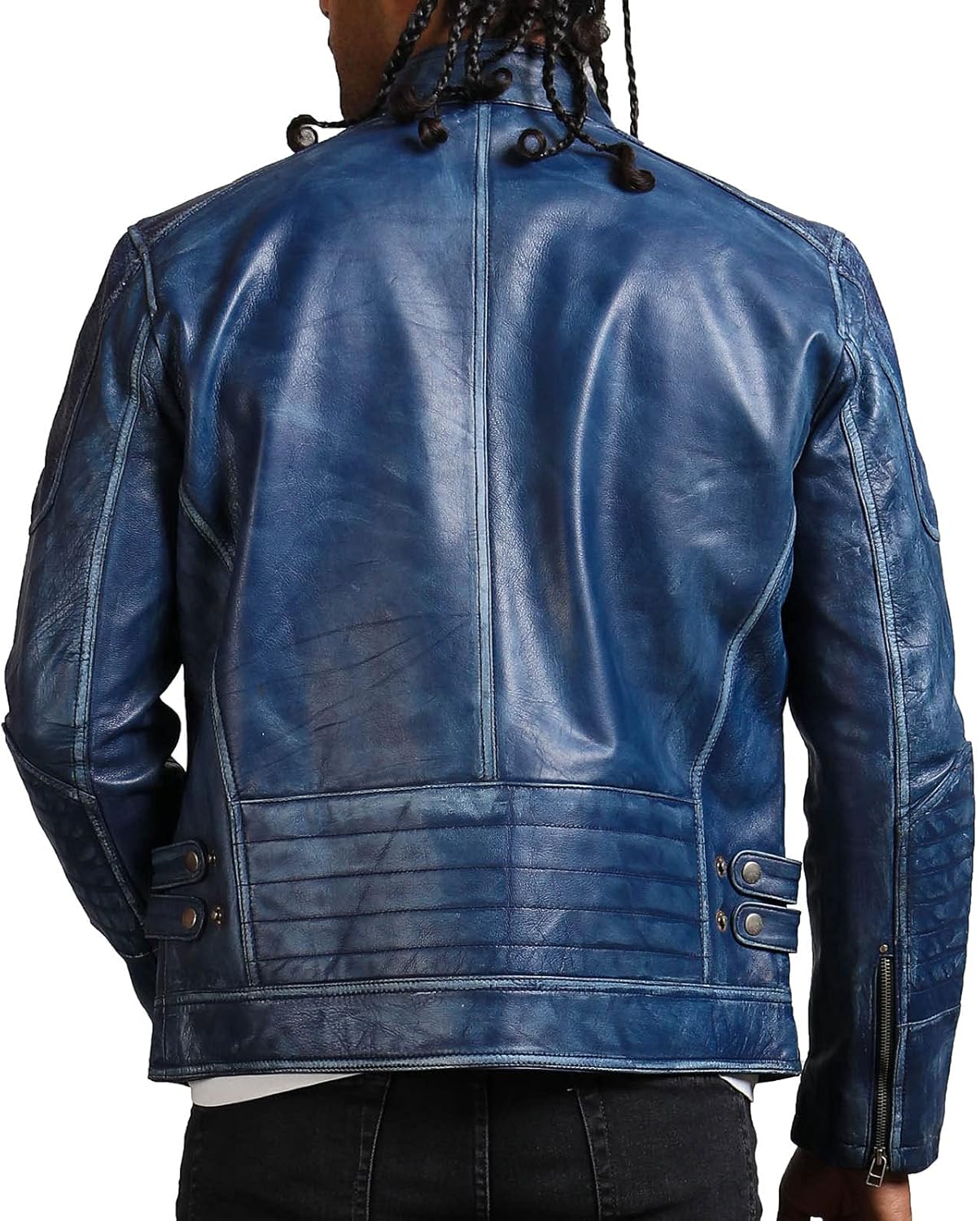 Blue Cafe Racer Leather Jacket - Men's Fashion Biker Jacket