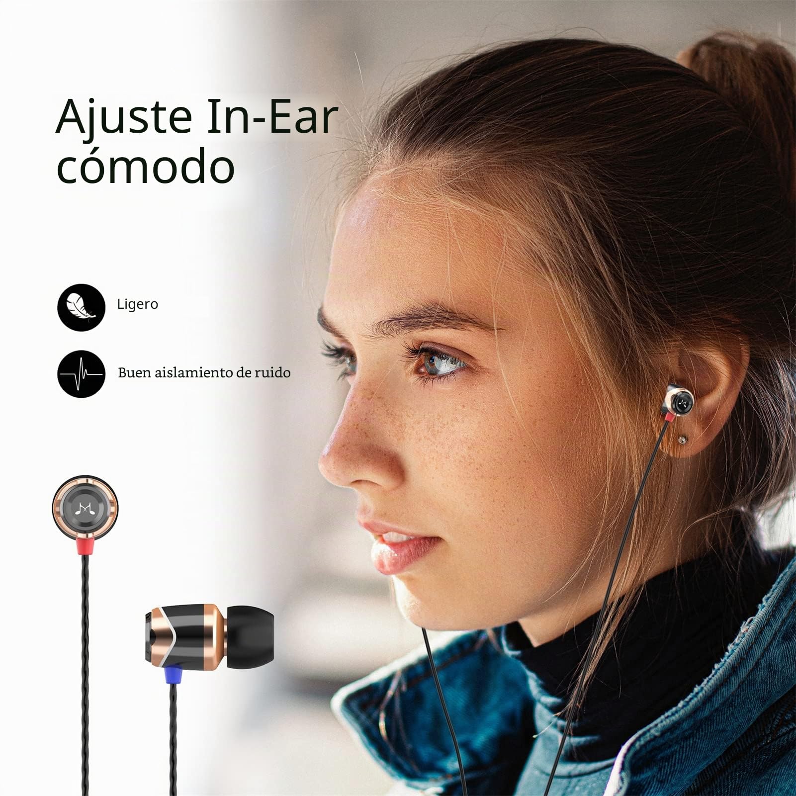 SoundMAGIC E10 Auriculares Cableados, Sin Mic, Hi-Fi, Jack 3.5mm, Oro | Bajos ricos y potentes, audio estratificado, construcción metálica, cable antienredos, aislamiento pasivo, ajuste ergonómico