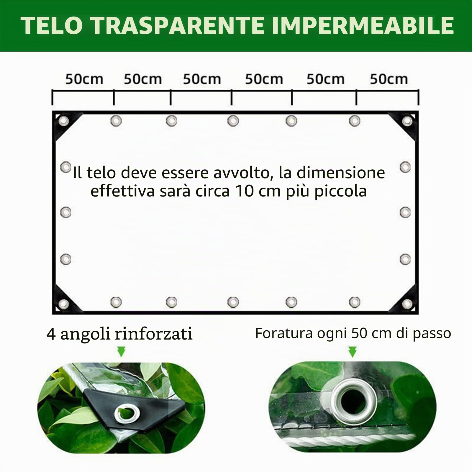 Telo Trasparente con Occhielli Telo per Esterni, OKYUK 420 g/m² PVC Trasparente, con 20 Fascette, 12 Elastici con Sfere, 10 m di Cavo di Fissaggio Adatto per Gazebi, Terrazze (2Mx3M)