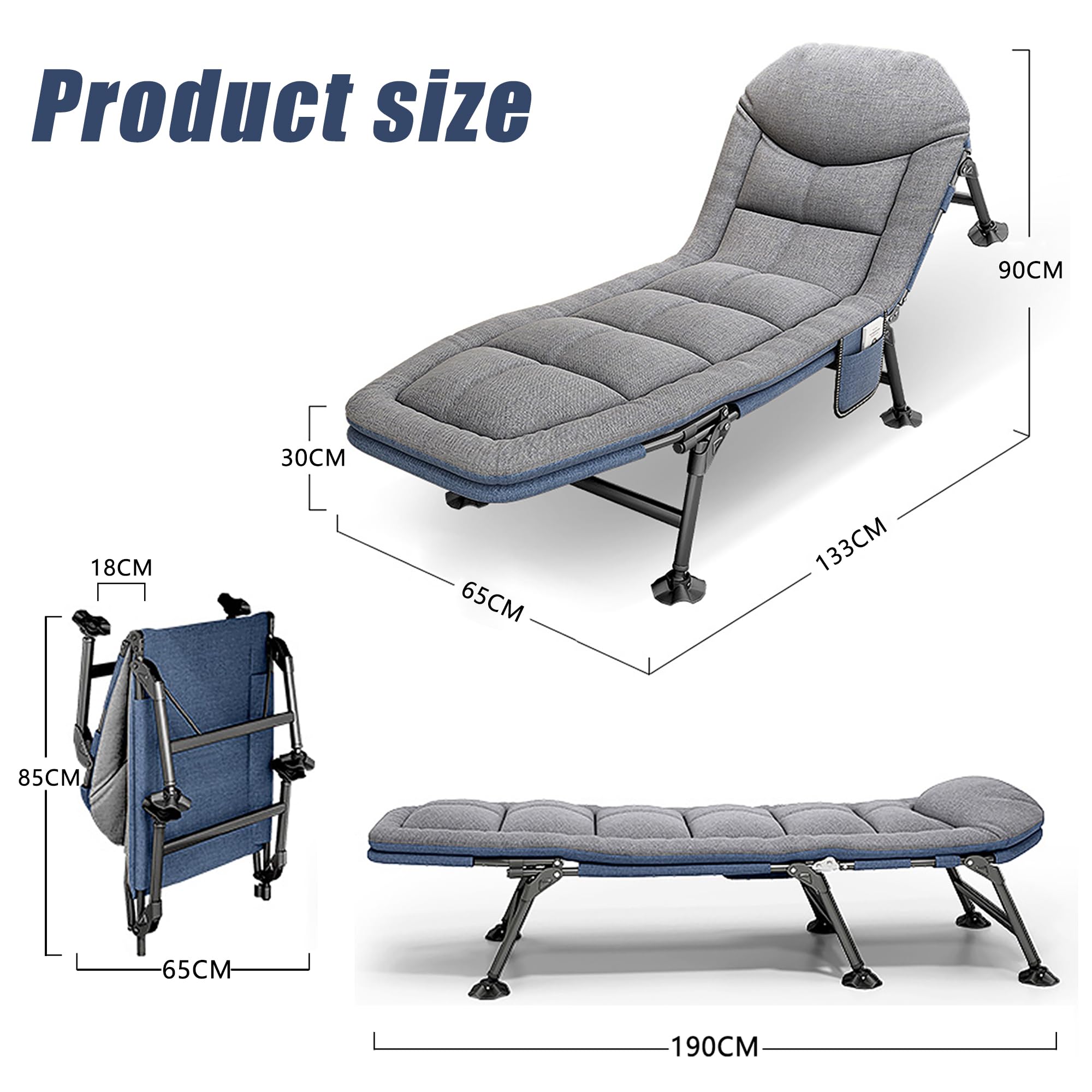 Feldbett Klappbar XXL mit Matratze Campingbett Campingliege 190x65x30 cm Karpfenliege, 5-Position Verstellbare Rückenlehne Gästebett Klappbar mit Seitentasche, für Outdoor & Indoor Camping Bett
