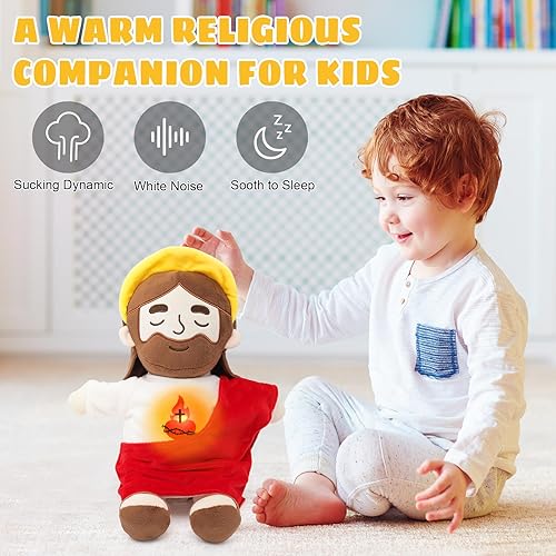 Miniatura 5 de Juguetes de peluche calmantes de Jesús con luz y sonido, muñeca de peluche de Jesús, peluche religioso católico cristiano, regalos de Navidad y