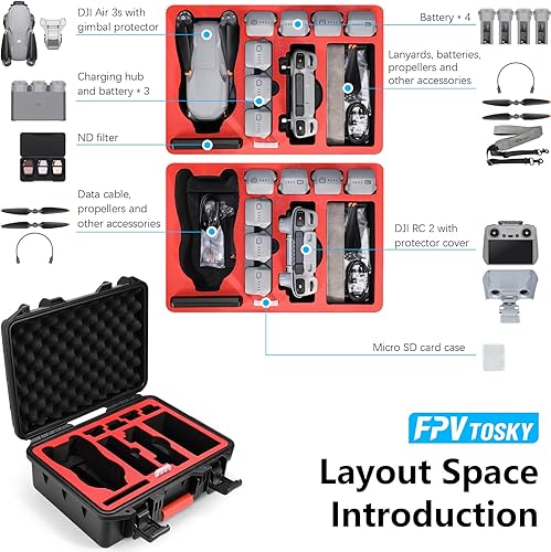 Miniatura 2 de FPVtosky Funda rígida para DJI Air 3SAir 3 DroneFly More Combo, resistente al agua Air 3S Funda de transporte rígida Accesorios Compatible con DJI