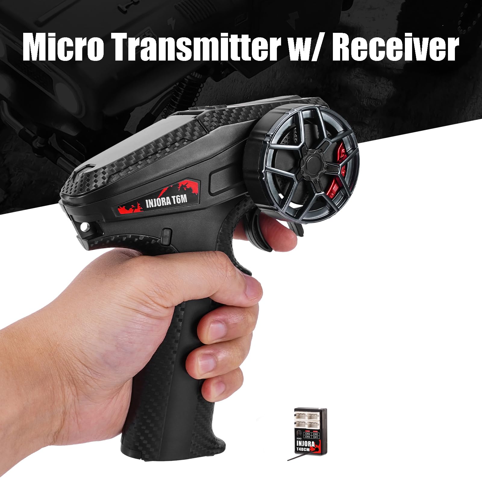 INJORA T6M Micro émetteur 2,4 GHz avec récepteur compact T4DCM pour voiture télécommandée 1/30 1/24 1/18