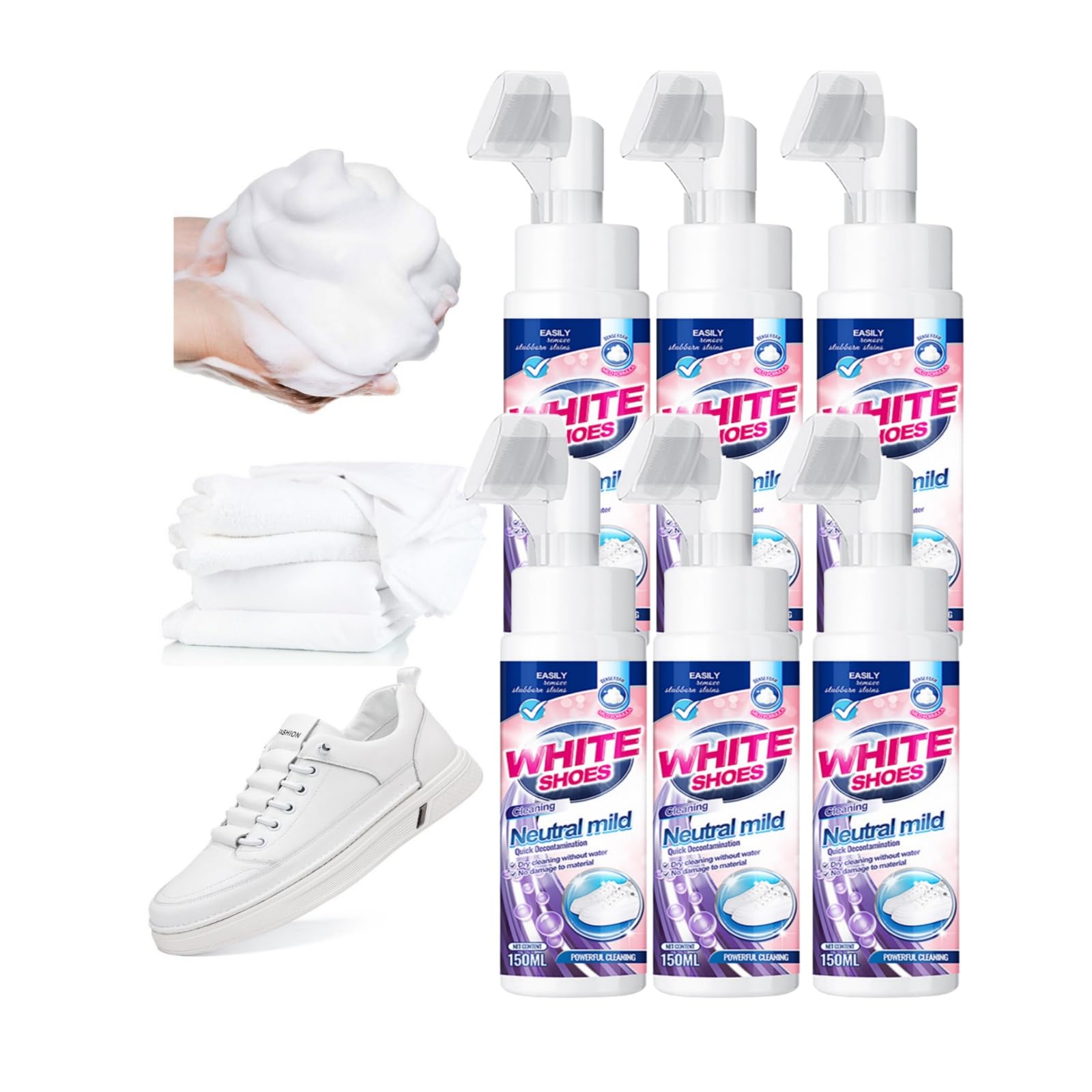 150ml Sneaker Reiniger - Reinigungs Aufhellschaum Für Schuhe, Sofort hellweiße Schuhe, Neu Multifunctional Foam No-Rinse Cleaner für Sneaker Canvas Leder Wanderstiefel(6 Stück)