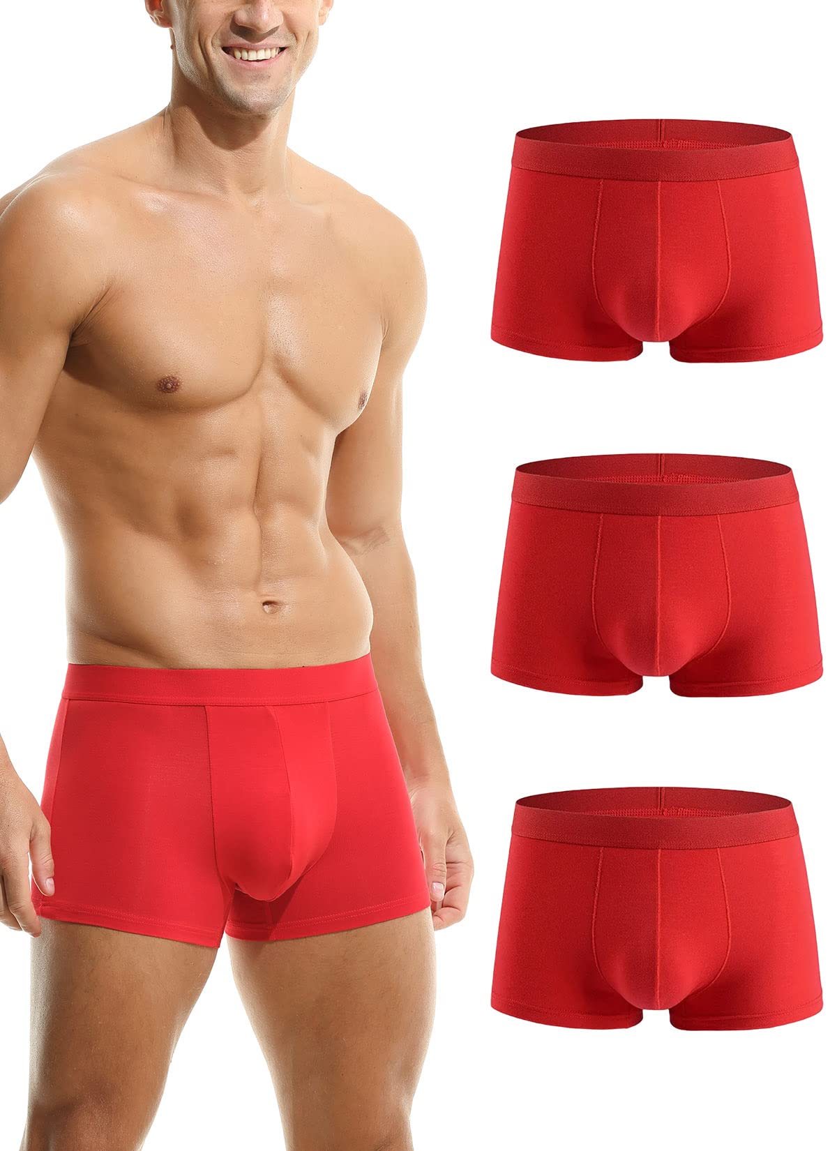 Hoerev Men Bamboo Fibre Boxer Shorts Trunks Underwear Pack of 3,3Red,XXL