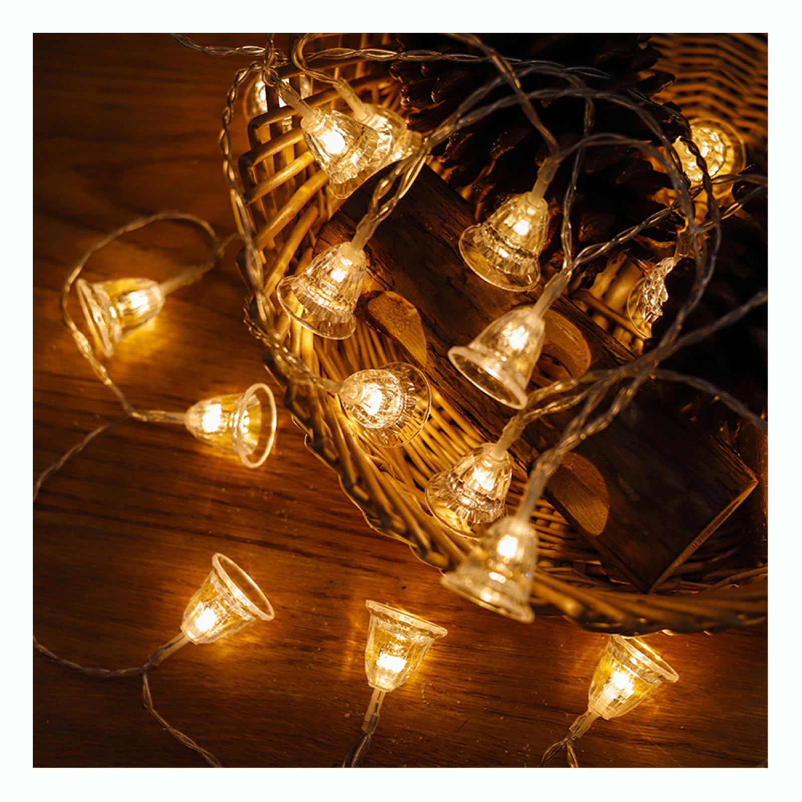 Cadena De Luces Navideñas Con Decor De Campanas|Luces Led Creativas De Alambre Plateado|Lámpara Ambiental Para Decor De Dormitorio,Fiesta De Cumpleaños,Blanco Cálido,12m(39,3 Pies)-100 LED-Solar