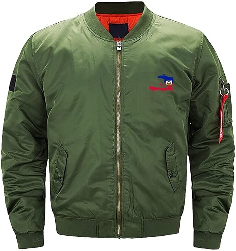 Haitiflag Map Men's Flight Bomber Jackets Thicken Windproof Windbreaker Military Jacket Full Zip Outwear