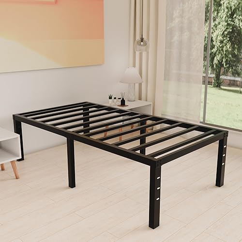 Miniatura 8 de HOBINCHE Base de cama metálica de 18 pulgadas tamaño individual XL sin necesidad de somier - Montaje fácil, resistente, sin ruido, cama estrecha de