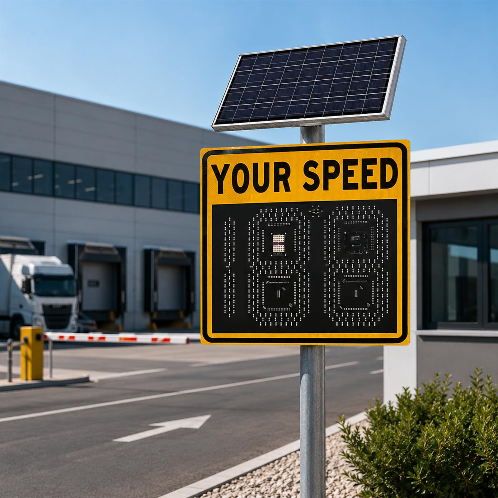 XEEAOFE 24"x24"(24"x27") LED Solar Powered Radar Feedback Sign, 2(3) Digit Display, Weatherproof Aluminum Alloy, with Accessories for Highways & Intersections 3 Digit