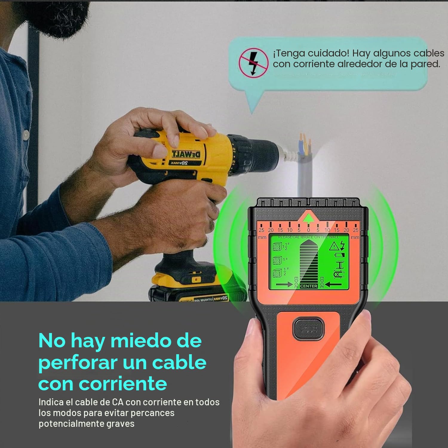 Detector cables y tuberias con pantalla LCD y alarma sonora – Escáner de pared multifunción para madera, metal y cables eléctricos (Naranja) (Naranja)