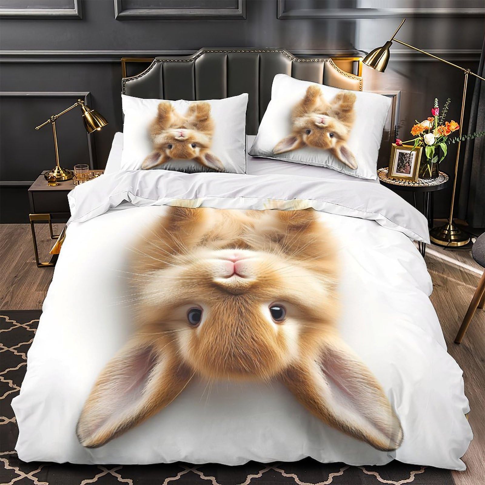 Housse de couette microfibre résistante lapin fermeture éclair