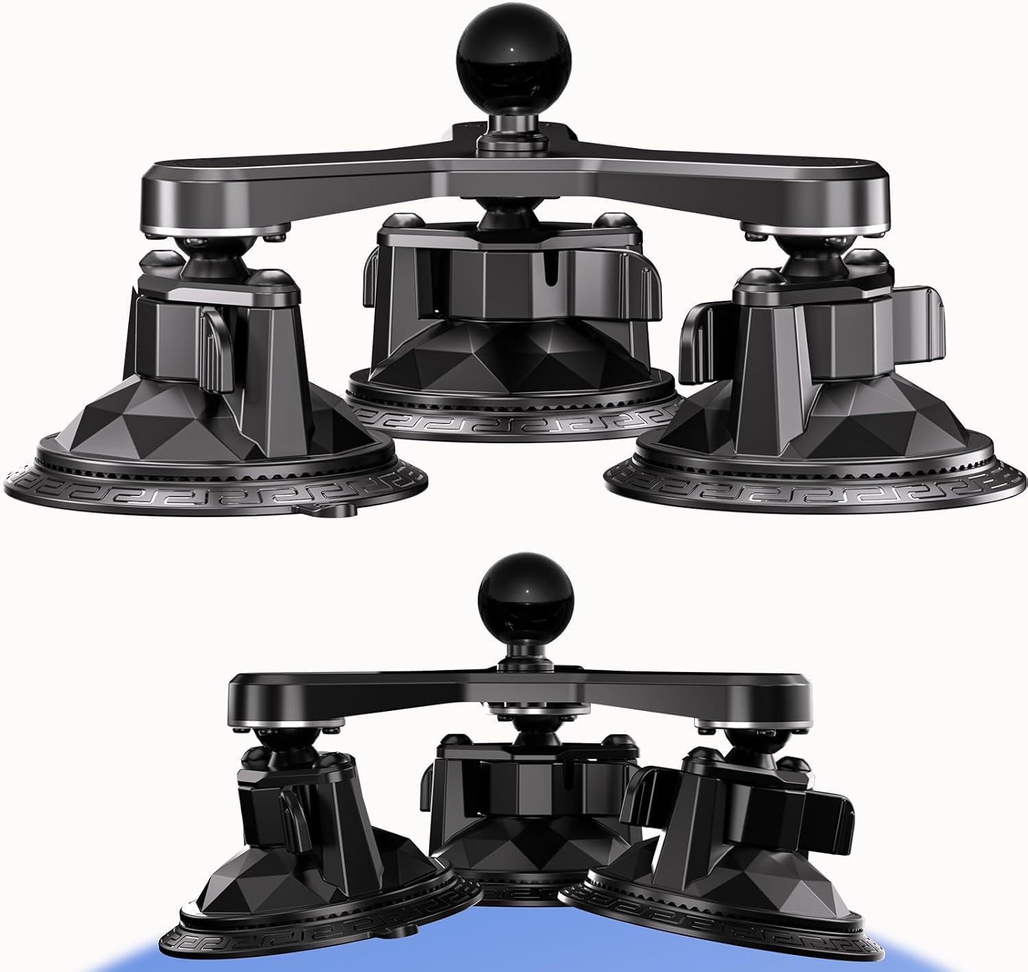 Triple Suction Cup Mount with 1 Inch Ball, Twist-Lock Suction Cup Camera Mount Base Compatible with RAM Mounts B Size 1" Ball Double Socket Arm/Camera Phone Holder/Tablet Stand