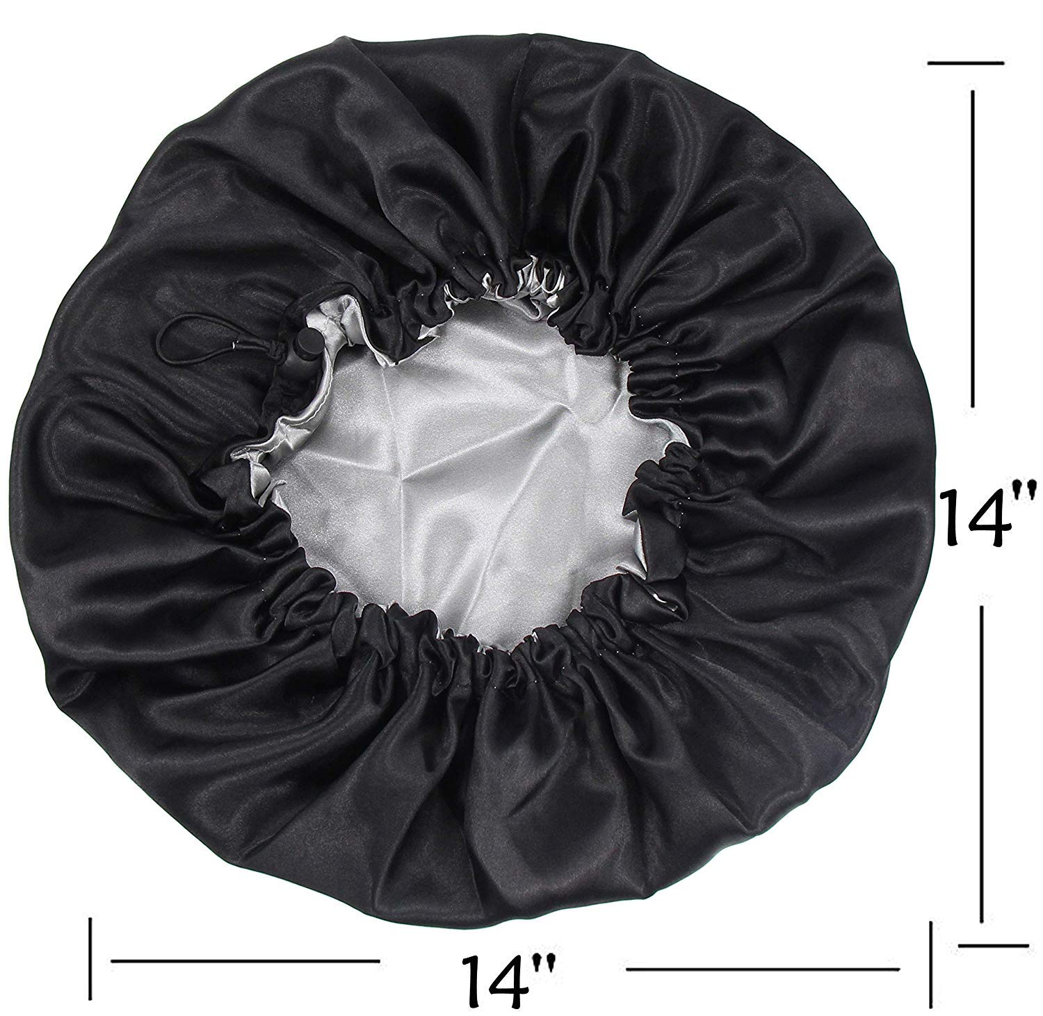 Dehman Adjustable Satin Sleep CAP Hair Bonnet Double Layered Reversible for Women Protective Sleep Hairstyles (BLACK-SILVER) 3