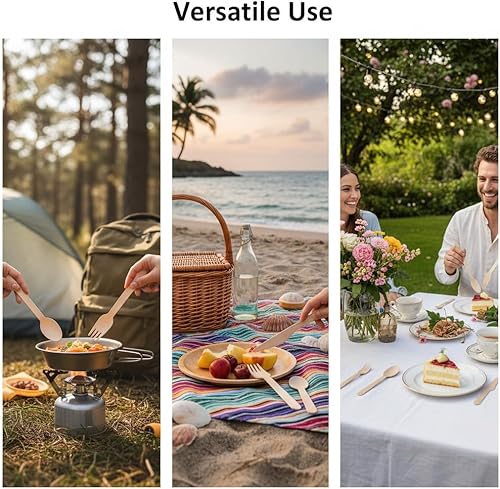 Miniatura 7 de Juego de tenedores desechables de madera (100 unidades), alternativa al plástico, ecológico, biodegradable, compostable, juego de cubiertos