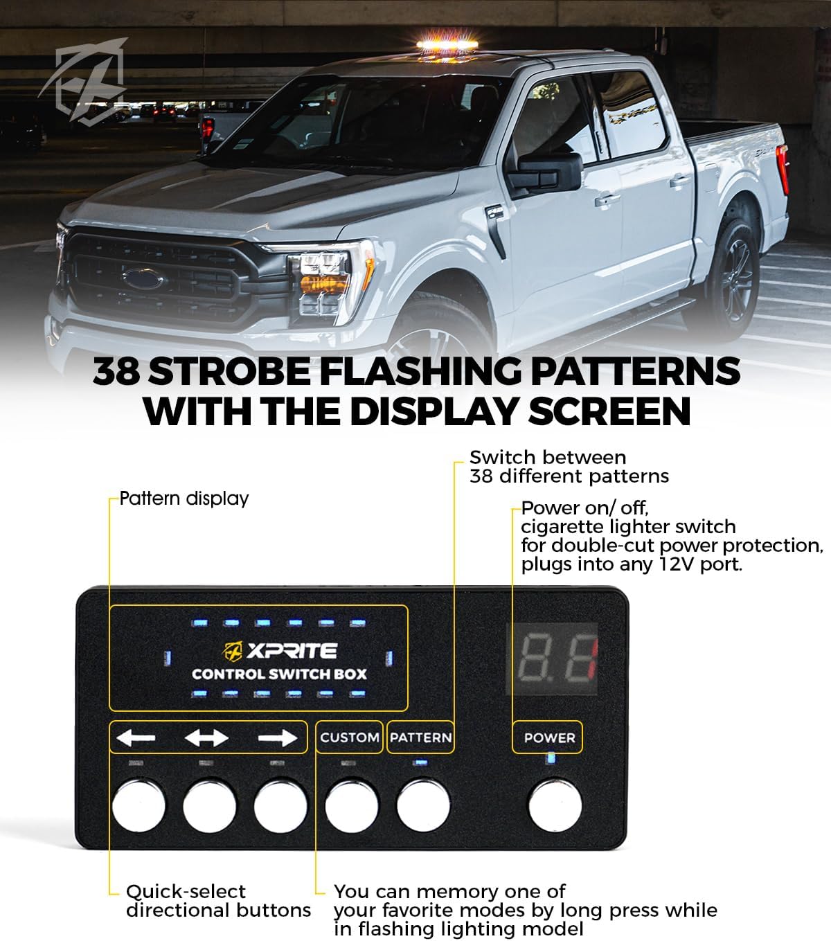 Xprite 42 LED Roofop Beacon Strobe Light Bar Emergency Warning Hazard Flashing Snowplow Lights w/Controller for Construction Vehicles Tow Trucks Postal Cars Amber/White