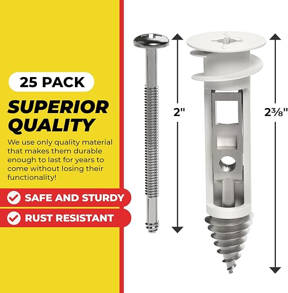Heavy Duty Drywall Anchors and Screws Kit Including Toggle Anchors & Screws Durable Zinc Plastic Self Drilling Drywall Anchors for Hanging Pictures & More (25 Pack)