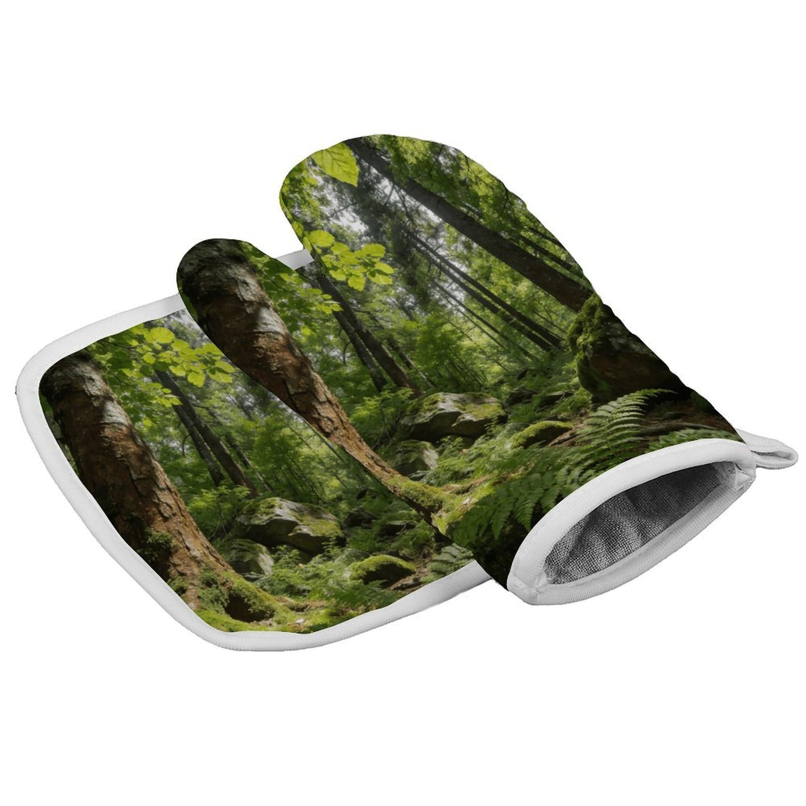 Fodpand Style Forest Oven Mitt Set With Lanyard, Cooking Mitt, Protective Thermal Insulation,Kitchen Mitt For Baking, Cooking, Grilling, Microwave