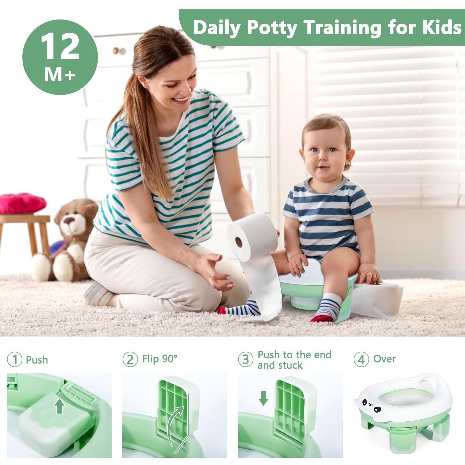 Pot Pliable Portable Enfant Voyage, Pot de Voyage Enfant, Pot Bebe Toilette Portable Enfant, avec 40 Sac, Potty Training Seat, Toilette Pot WC Enfant, pour Voyage, Camping,Voiture,Extérieur