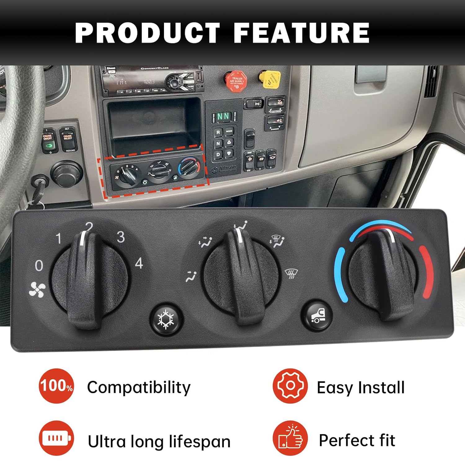 Q21-6119 HVAC A/C Heater Climate Control Module Panel Switch Replacement for Peterbilt Trucks 337 348 389 Temperature Control Panel Q216119