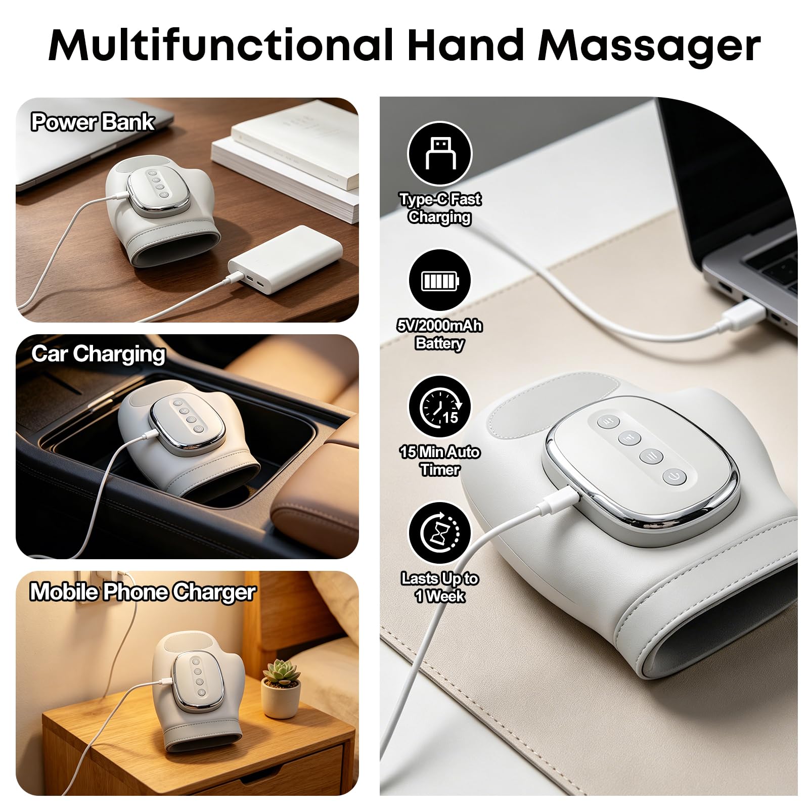 Handmassagegerät mit Wärmefunktion, Intelligenter Elektrische Handmassager, zur Entspannung von Händen und Handgelenken, Massager Schmerzlinderung für Finger, 3 Temperatureinstellungen & 5 StäRke