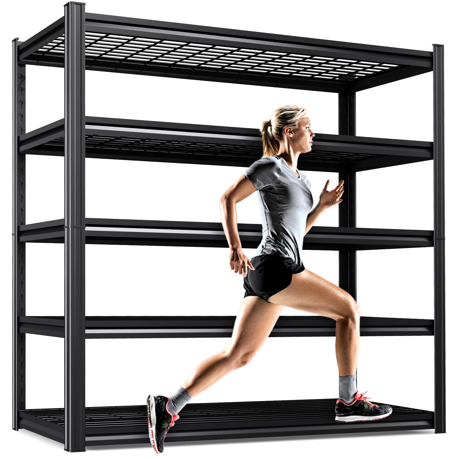 5 Tier Heavy Duty Garage Shelving, 2500LBS Adjustable Metal Storage Shelves, Boltless Industrial Shelving Unit for Garage, Basement, Warehouse, Pantry, Closet, Kitchen, 78"x 46"x 20" Black