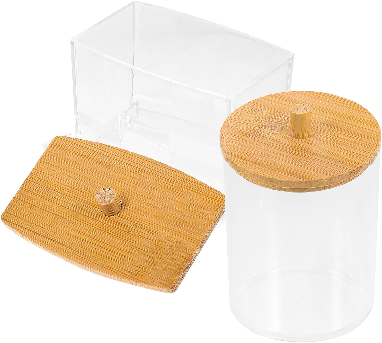 KOMBIUDA Acrylic Cotton Swab and Pad Storage Jars with Lids Small Bathroom Canisters for Dressing Table Makeup Organizer Portable Cotton Swab Holder Set