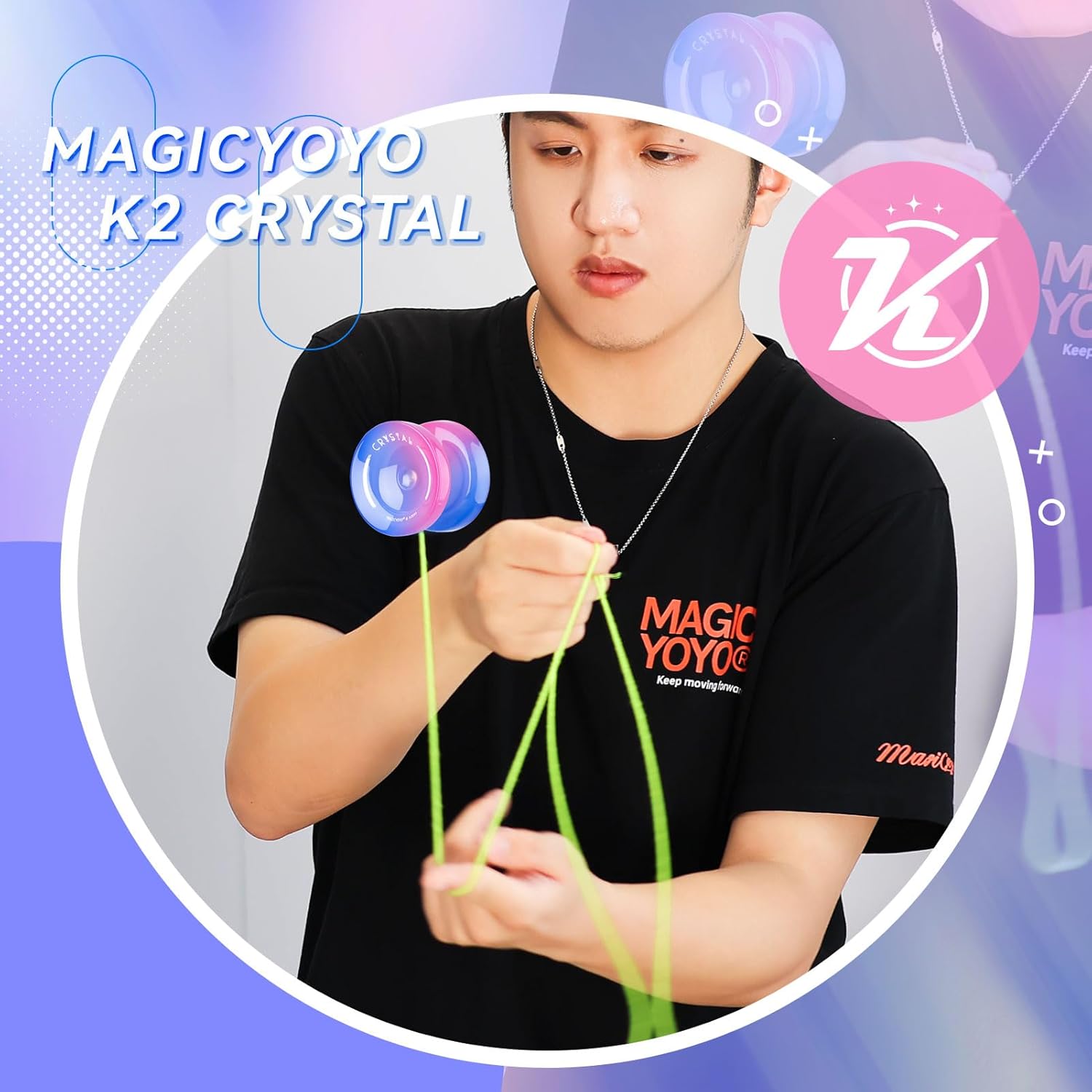 MAGICYOYO K2 Crystal Yoyo for Kids Beginners, Responsive Yoyo with Unresponsive Bearing for Replacement, Plastic Yo-yo Professional with 12 Yo yo Strings, Case Bag, Yo-Yo Accessory Set-Blue Pink