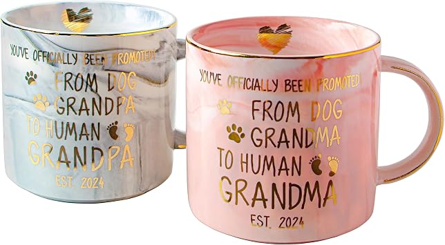 VILIGHT Pregnancy Announcement Gifts for Grandparents est 2024 - New Grandparents Baby Announcement Ideas - Gifts for First Time Grandma and Grandpa - Mugs Set 11.5 oz