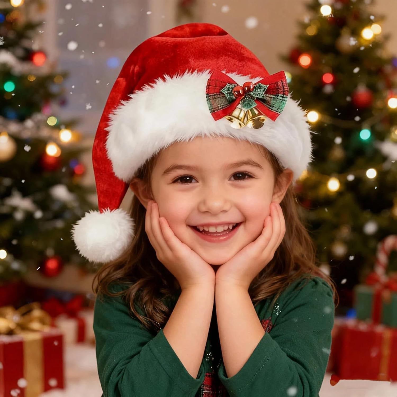 BleSky Christmas Santa Hat for Kids Baby Xmas Holiday Hat Unisex Velvet Classic Santa Claus Hat for New Year Festive