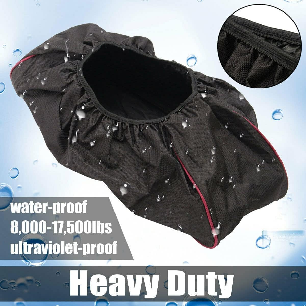 Copertura per verricello per auto, copertura per argano nero impermeabile antipolvere con fascia elastica, capacità da 8.000 a 17.500 libbre SUV rimorchio, impermeabile antipolvere per SUV, nero