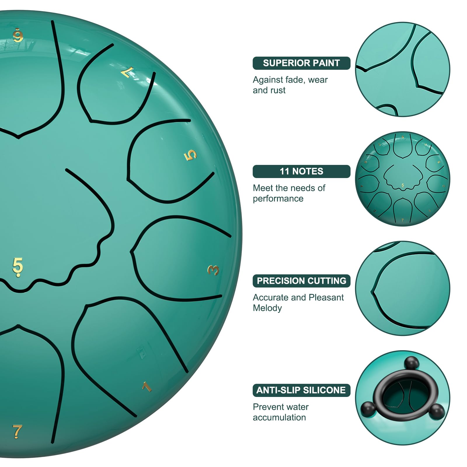 Rain Drum for Outside Garden, 8 Inches 11 Notes Steel Tongue Drum, Waterproof Meditation Rain Chime, Musical Instruments for Adult Gift with Bag, Music Book, Mallets (Lake Blue) 2