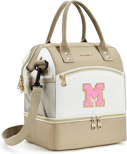 UTOTEBAG Lonchera con inicial A-Z para mujer, lonchera de doble cubierta, regalo de Navidad personalizado para mamá, novia e hija, talla M