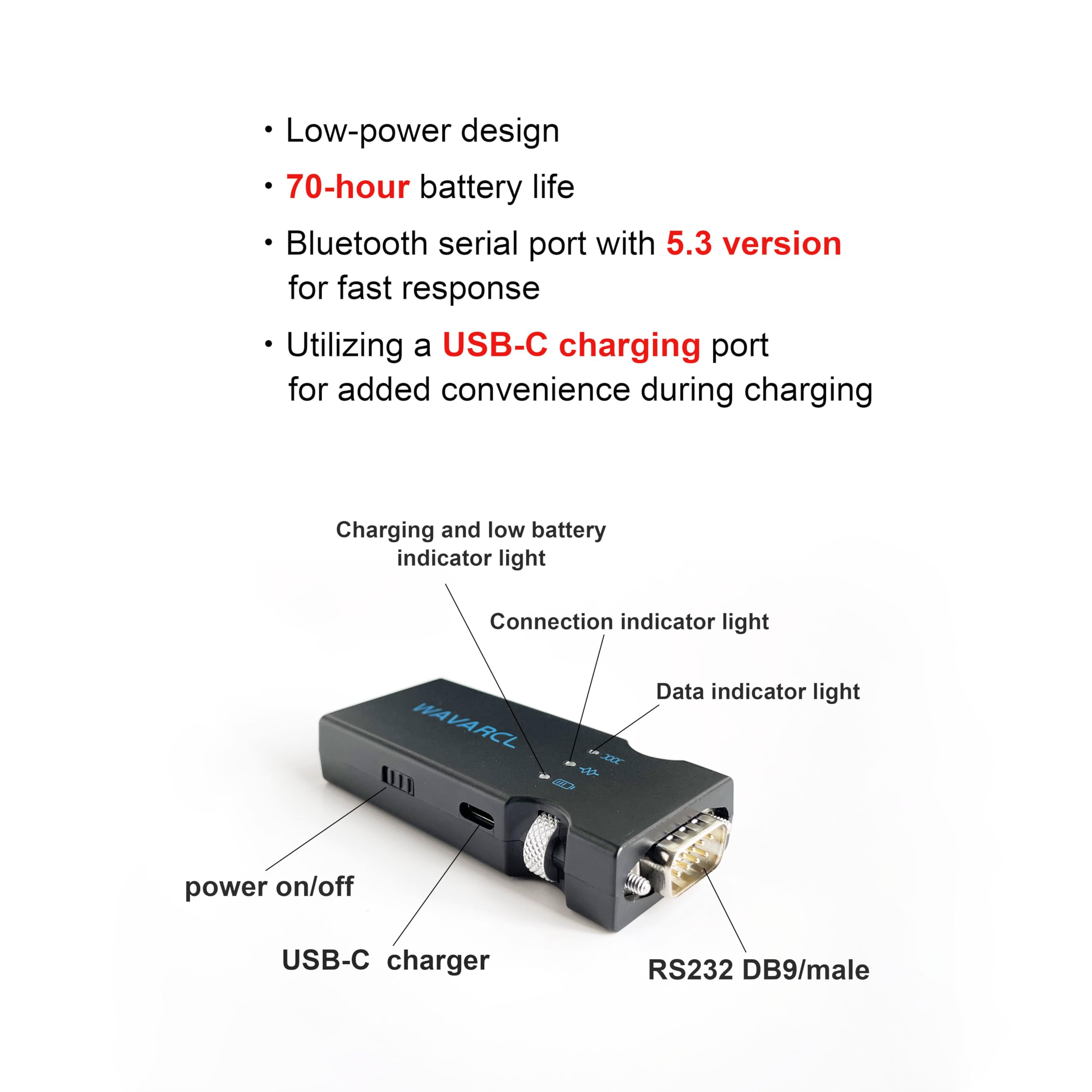 WAVARCL Adaptador Bluetooth serie RS232/RS-232 de largo alcance compatible con interfaz RJ45 de 9 pines, cable de consola compatible con Cisco, configuración inalámbrica de interruptores, enrutadores