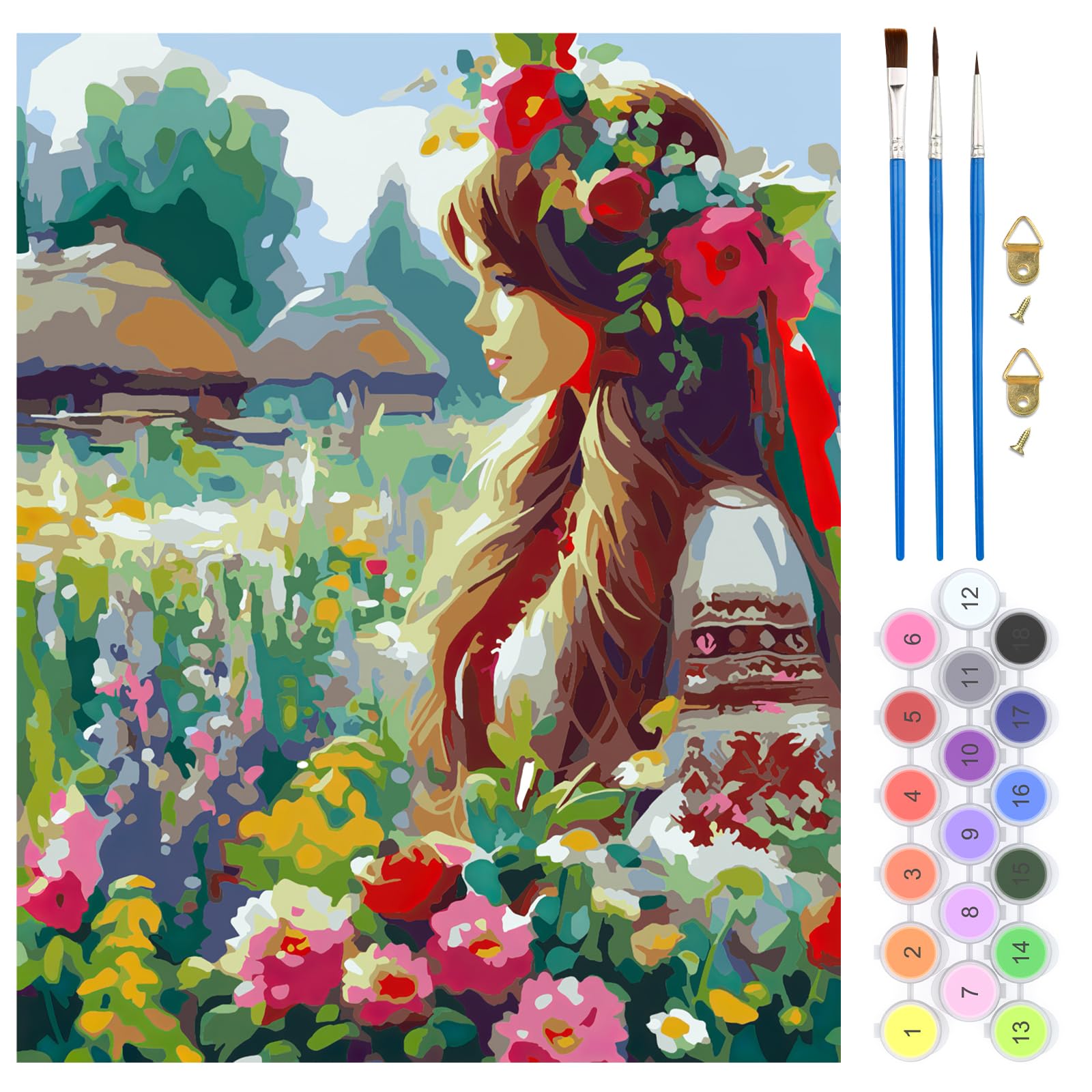 Kit Dipingere Con Numeri 40x50cm - Tela Con Pennelli E Colori Acrilici (Ragazza) - Foto 8