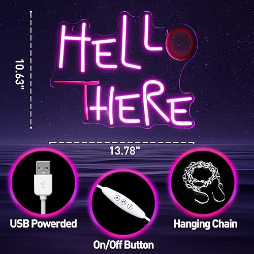 Miniatura 2 de Letrero de neón con texto en inglés "Hello There Hel" para decoración de pared, letreros de neón regulables de Hell Here Catwoman de 13.78 x 10.63