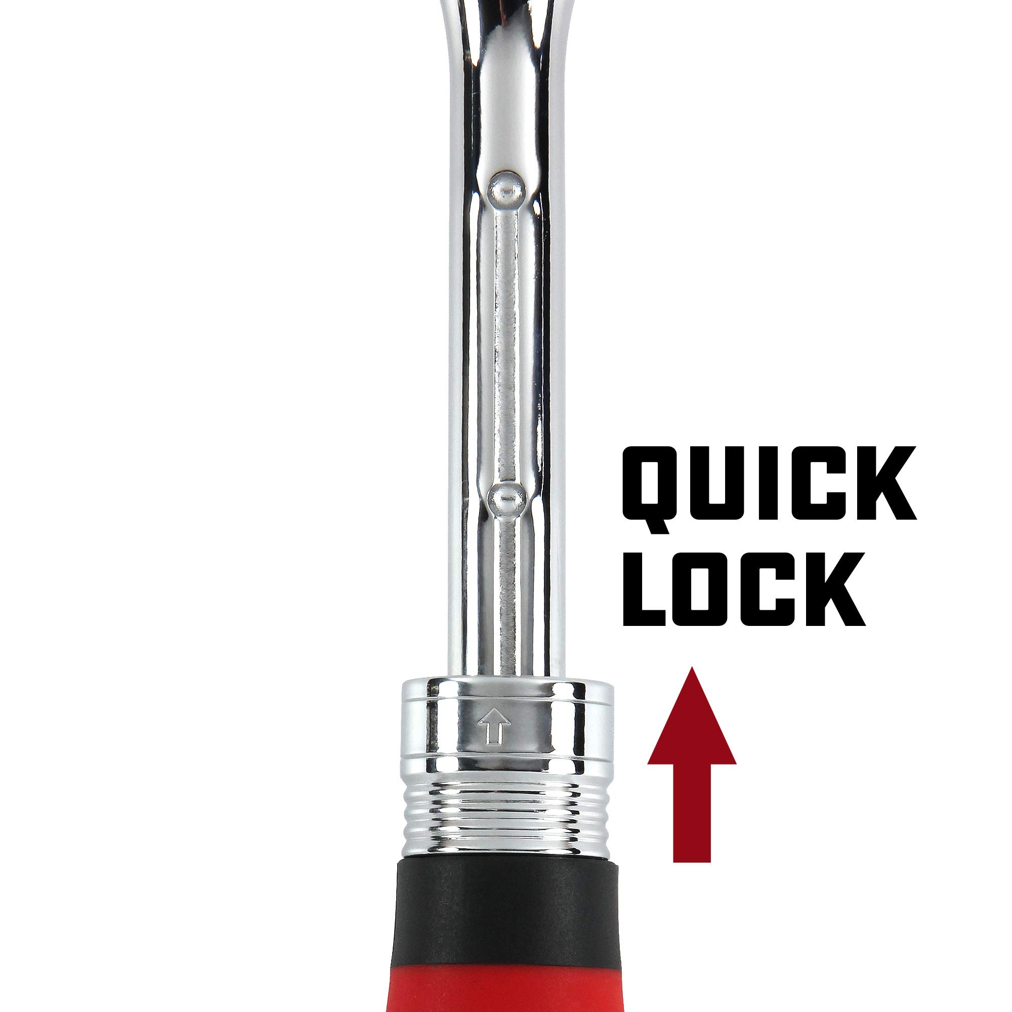 Powerbuilt Dual Size Extendable Ratchet, 1/4-Inch and 3/8-Inch Drive, 72 Tooth, 5 Degree Swing, Lightweight, Rubber Handle Red - 940926 - Image 4