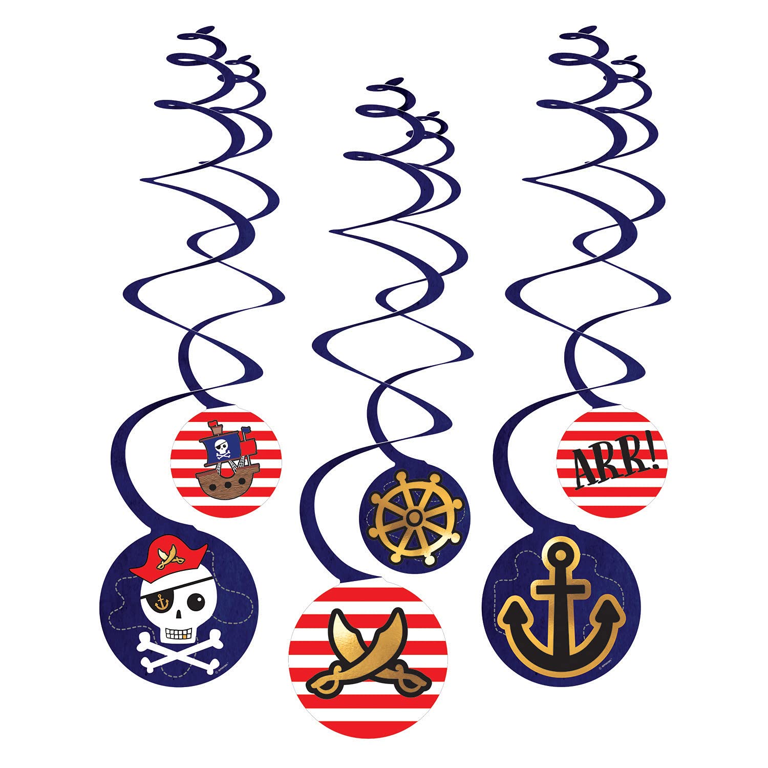 amscan 9909919 Decorative Spirals Pirate (Pack of 6), Multi-Colour