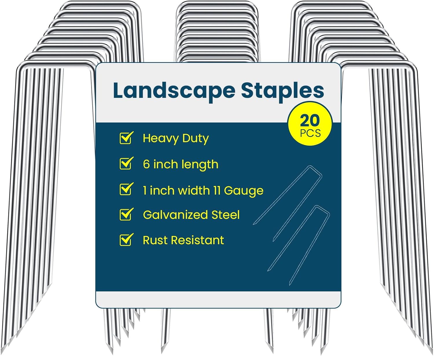 6 Inches Landscape Staples Galvanized Steel Garden Stakes Securing Pegs for Securing Weed Fabric Landscape Fabric Netting Ground Sheets and Fleece, Heavy Duty Metal Tent Stakes (200, Silver)
