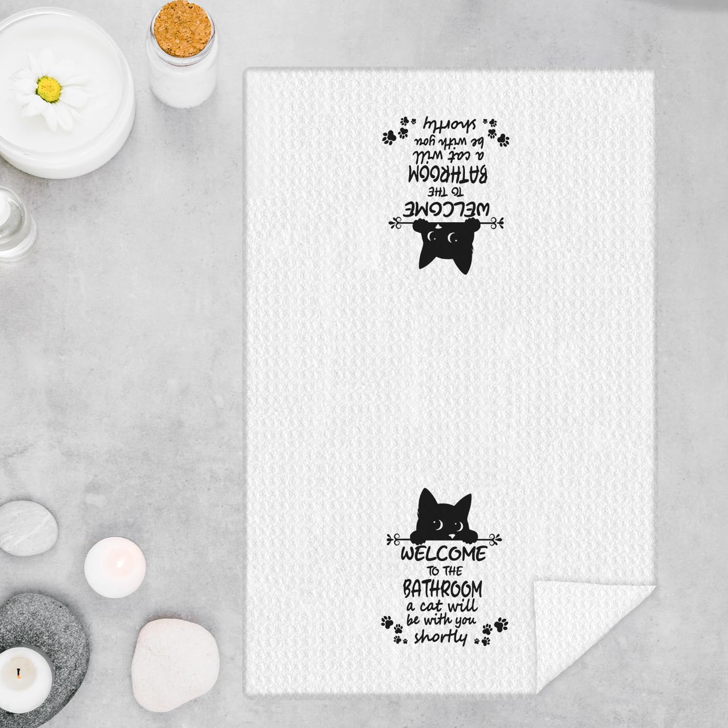 Funny Black Cat Bathroom Hand Towels, Cats Lover Dad Mom Gifts, Welcome to The Bathroom a Cat Will Be with Decorative Hand Towels for Bath Room Washroom Toilet Restroom, 16x24 Inches - Image 3