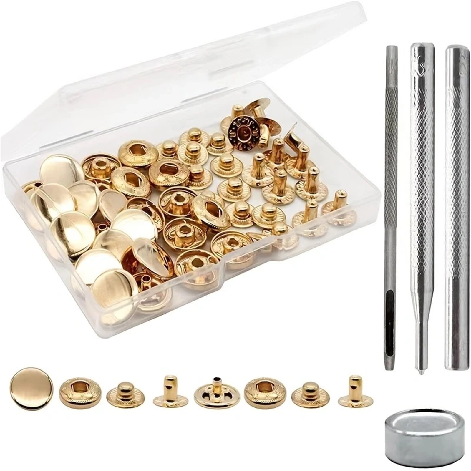 Xinglongs Golden Snap Button Fastener Kit Brass Leather Snap Fasteners Kit 15Mm Metal Snap Buttons Press Studs Rivets 2Box