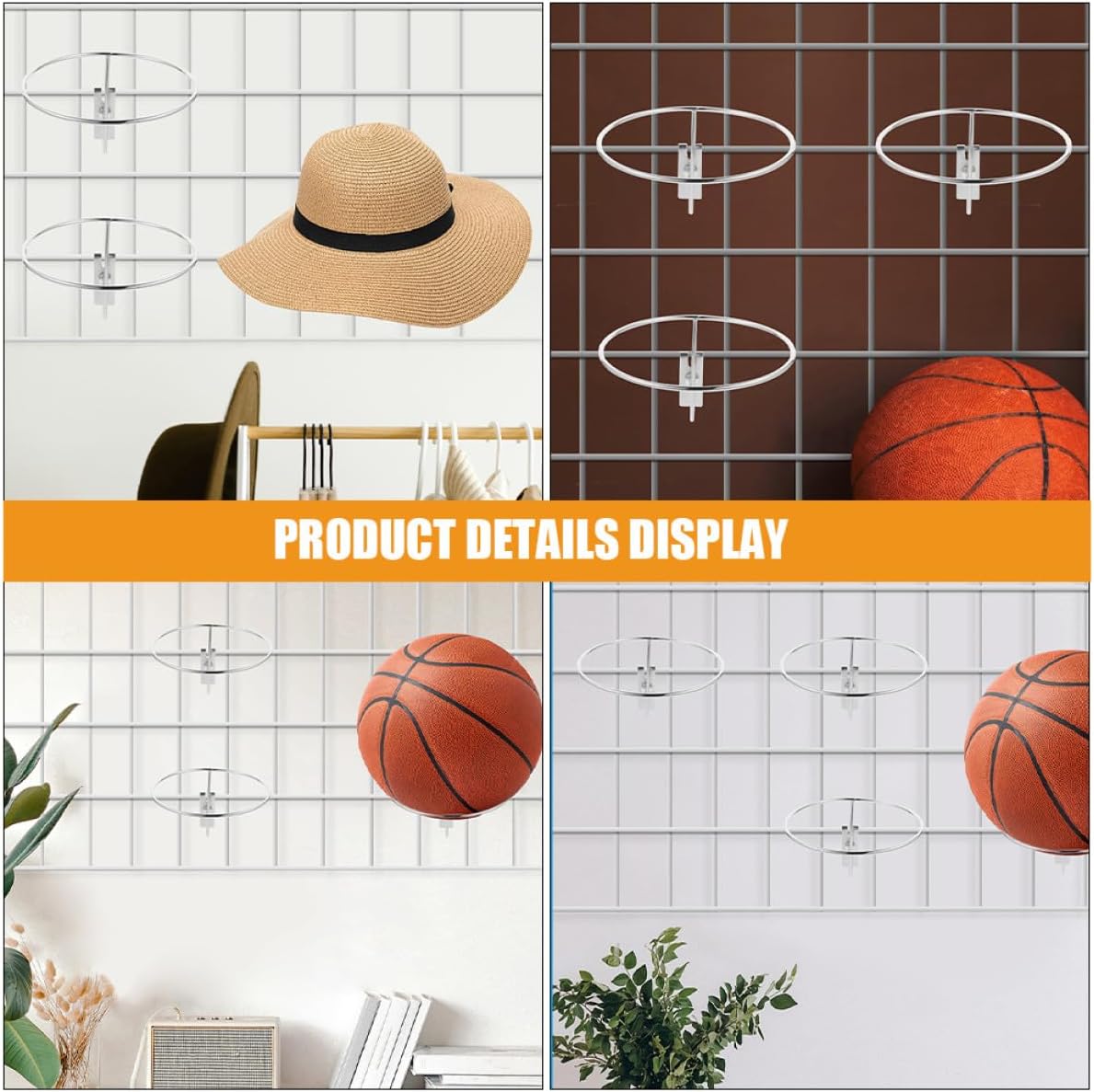 Metal Hat Rack and Ball Holder for Pegboard, 8Pcs Hat Storage Holder Set with Hooks, Multi-Functional Metal Cap Rack for Retail Store Display and Home Organization