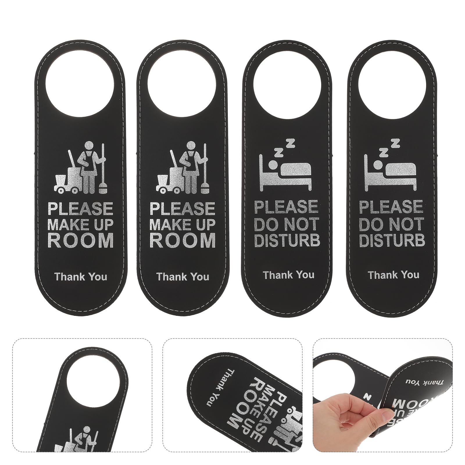 NUOBESTY 8 Pezzi Non Disturbare Cartello, Cartello in Pelle PU Segni del Gancio della Porta Do Not Disturb Hotel, Cartelli per Appendere a Doppia Faccia per Hotel, Ufficio, Bagno, Sala Conferenze
