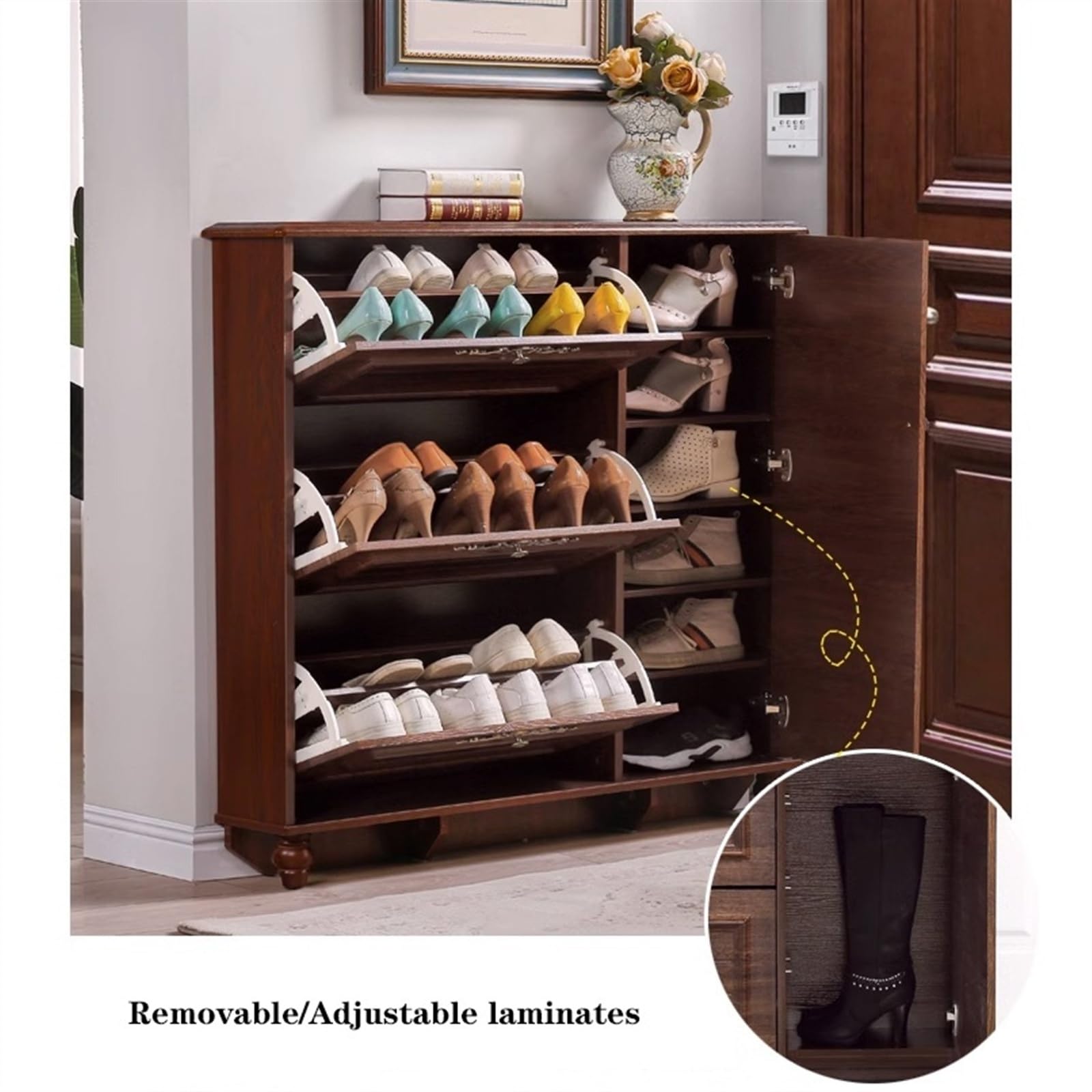 BLuVLy Meuble de Rangement Rustique pour Chaussures : Organiseur Fin avec poignée Vintage pour entrée ou Chambre (90 x 25,5 x 116,5 cm)