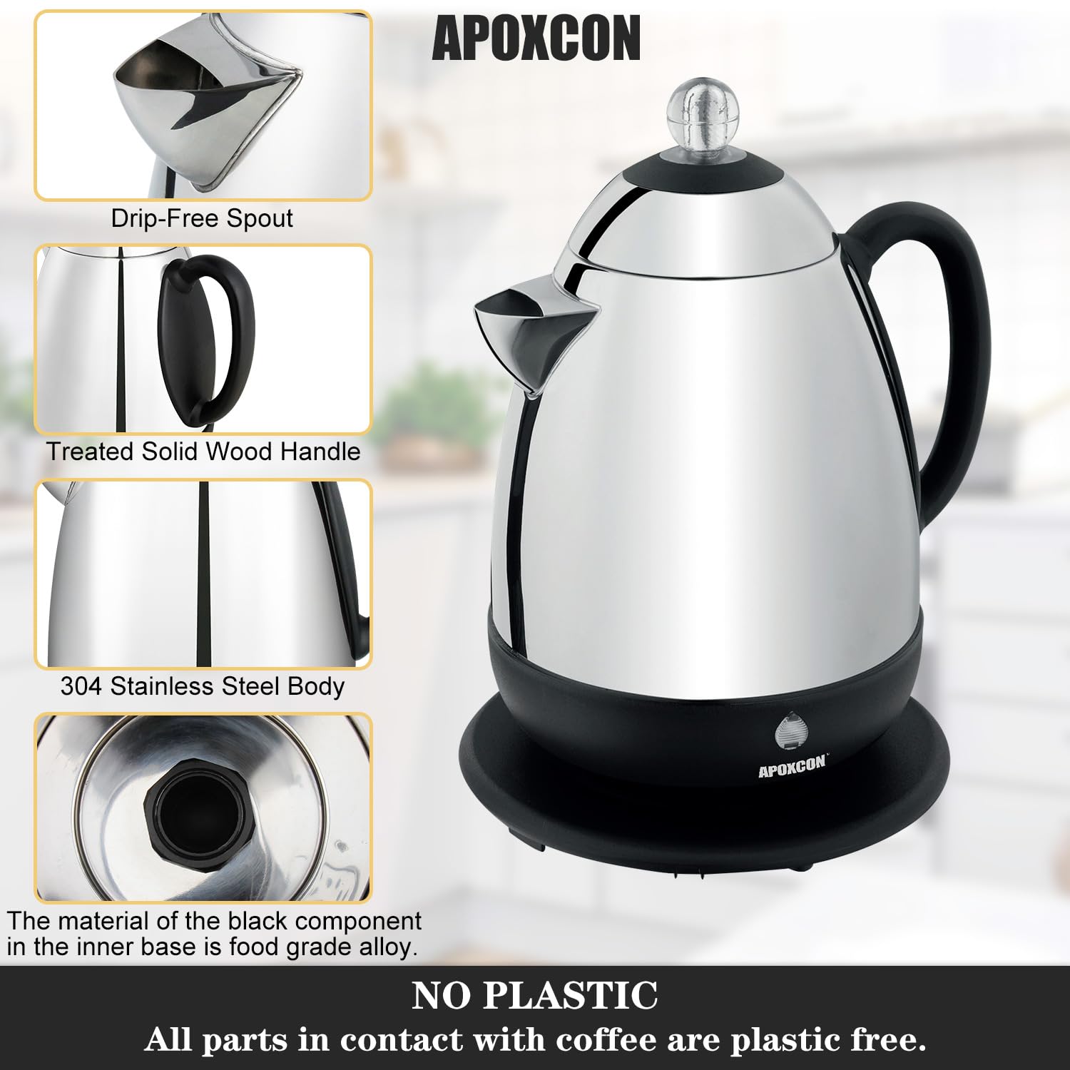 Cafetera eléctrica de acero inoxidable APOXCON 10 tazas inalámbrica