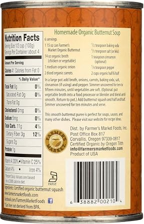 Farmer's Market Organic Canned Butternut Squash Puree, 15 Ounce (Pack of 2)