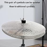 Vista 6 de EASTROCK Bajo Volumen Platillos Pack Silencio Platillos Set 5 Piezas, 14"hi-hat+16" crash+18"crash+20" ride con bolsa de platillos y fieltros