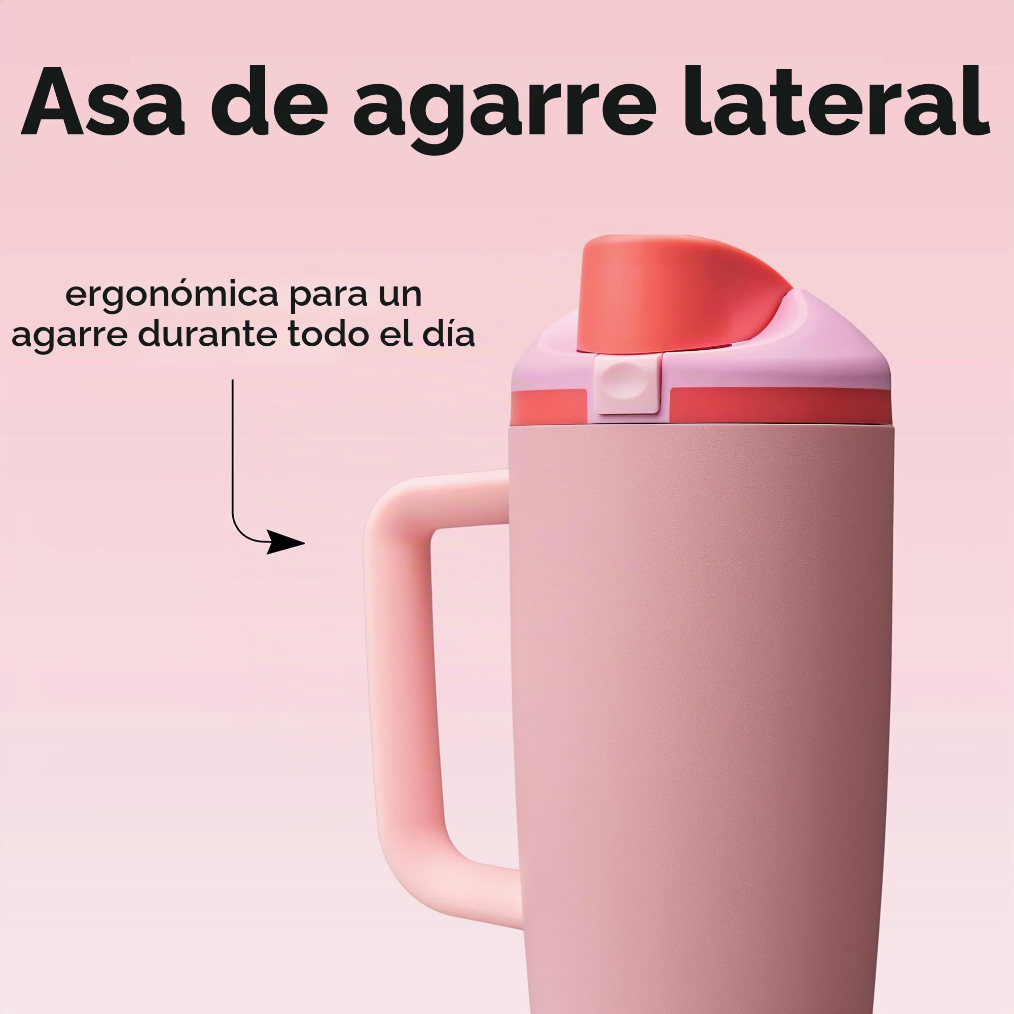 Owala FreeSip Tumbler, vaso térmico de acero inoxidable con pajita integrada y asa lateral, 1185ml, para viajes, trabajo, escuela y deporte, sin BPA, a prueba de fugas, Angel Food Cake