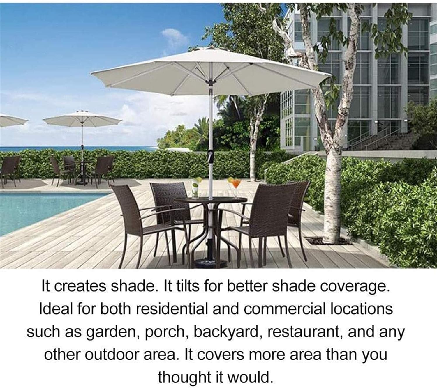 LSLYTQ Outdoor Garden Parasols 8.9ft/2.7m Patio Umbrella Round, with Push Button Tilt and Crank, Perfect for Yard, Beach, Garden,with Parasol Base good