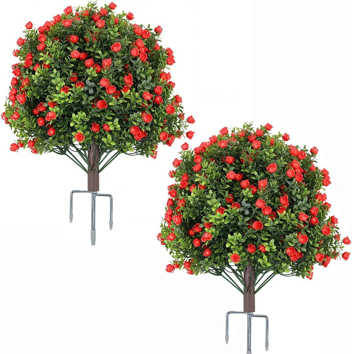 25.5" Artificial Boxwood Topiary Ball Trees with Ground Spikes, Set of 2 UV Resistant Faux Greenery Shrubs, Fake Evergreen Artificial Plant Bushes for Porch Patio Wedding